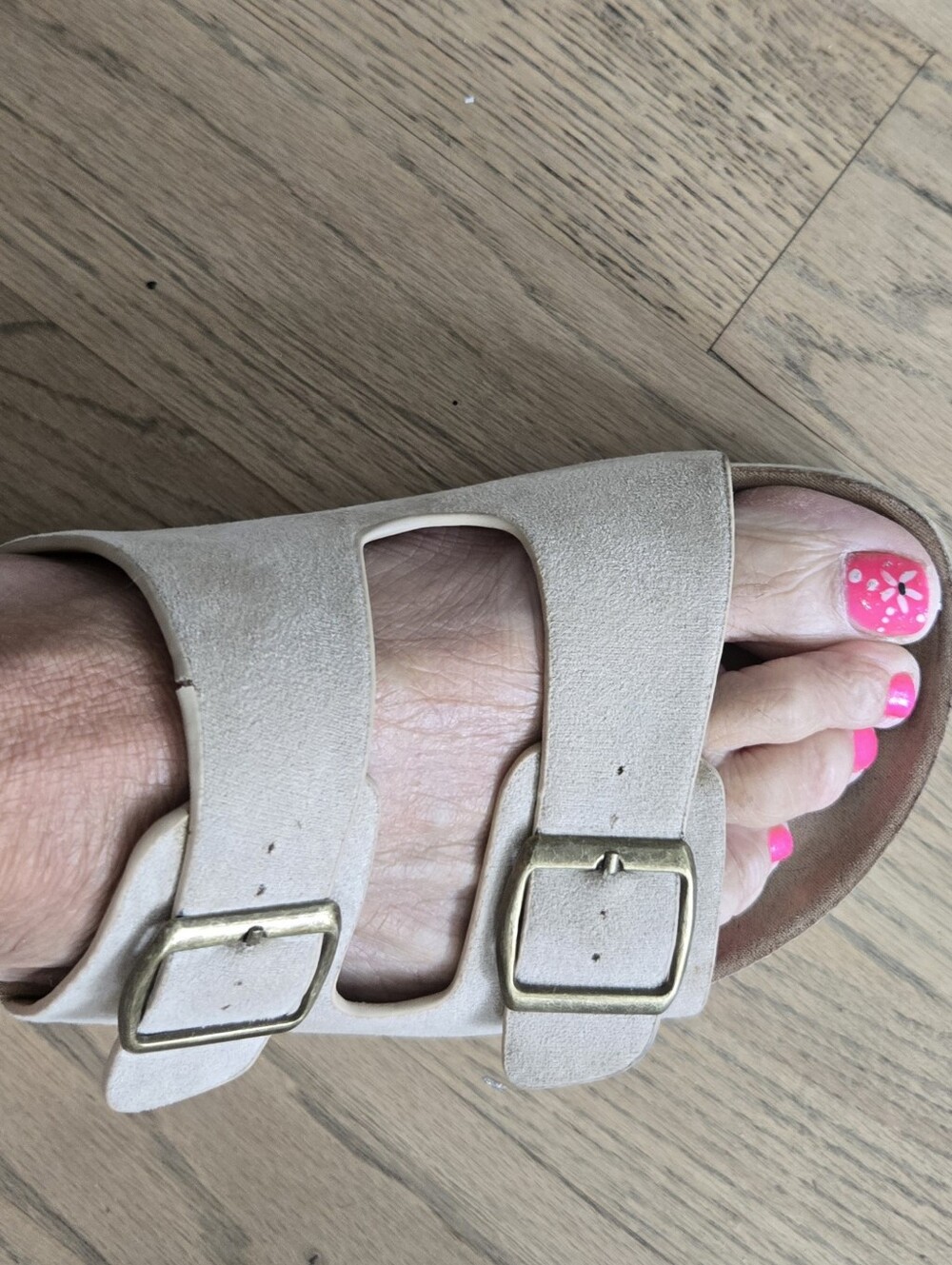 Women’s Neutral Double-Buckle Slide Sandals - Beige